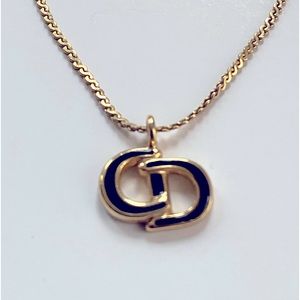 Christian Dior Necklace Gold plated black enamel in original dust bag VTG 15"+2"
